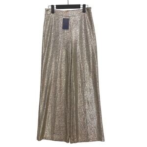 NWT Skies Are Blue Metallic Foil Wide Leg Pants S Champagne Shimmer Party Glam